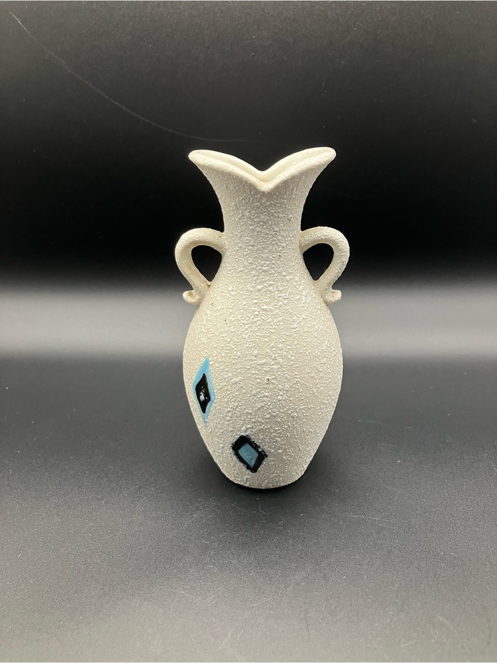 Vintage Napcoware Textured White Ceramic Double-Handled Vase with Diamond Accent